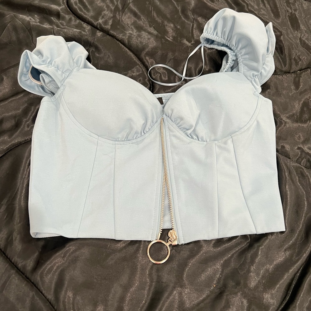 Never worn blue bustier style zip up top